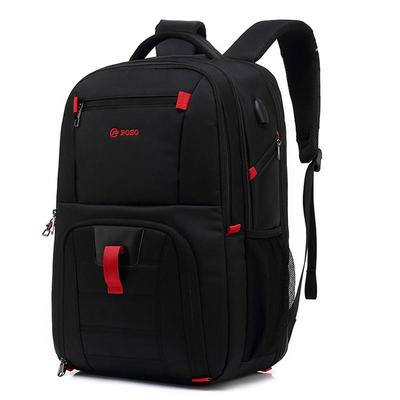 Herren-Rucksack, wasserdicht, großes Fassungsvermögen, USB-Aufladung, Laptop-Rucksack, 17,3 Zoll, Schultasche für Jungen, Nylon/Canvas, Schwarz/Grau, PS-501