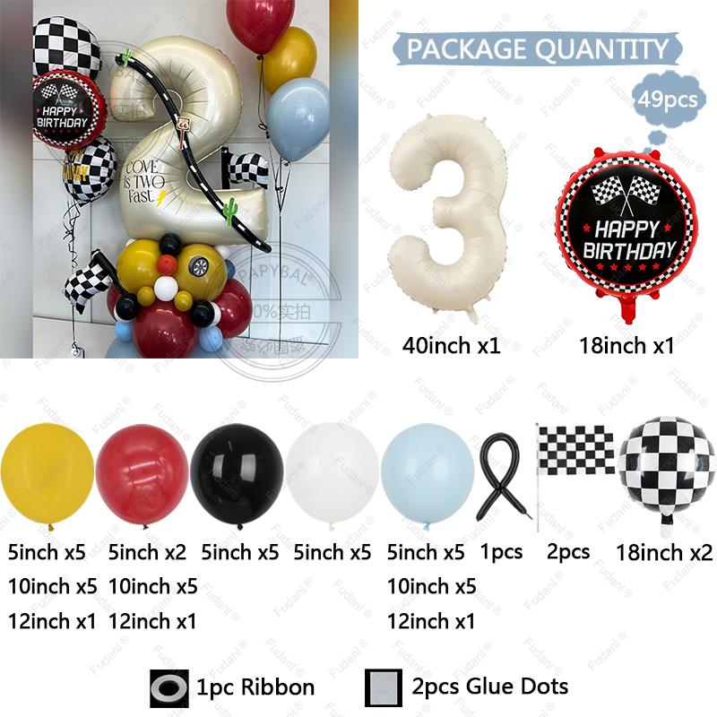 49pcs Racing Themed Balloon Column 40inch Milk White Tire Foil Balloon Boy Birthday Party Decorations Baby Shower Toy Gifts