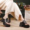 Genuine Leather Thick Soled Flip Flops Retro Outdoor Wedges Slippers Women's Platform Shoes