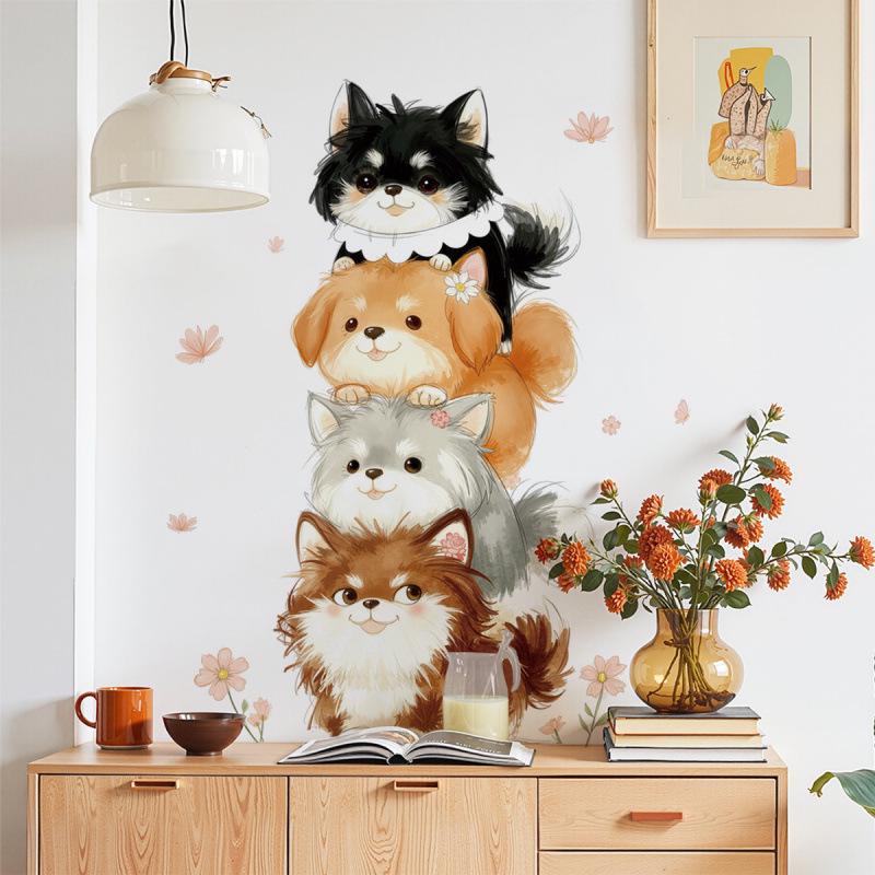 Adorable Cartoon Cat Wall Stickers: Self-Adhesive, Stackable Decor for Kids' Rooms
