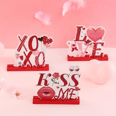 Creative Love Valentine'S Day Table, Desktop Wooden Diy Handicrafts Valentine'S Day Ornament