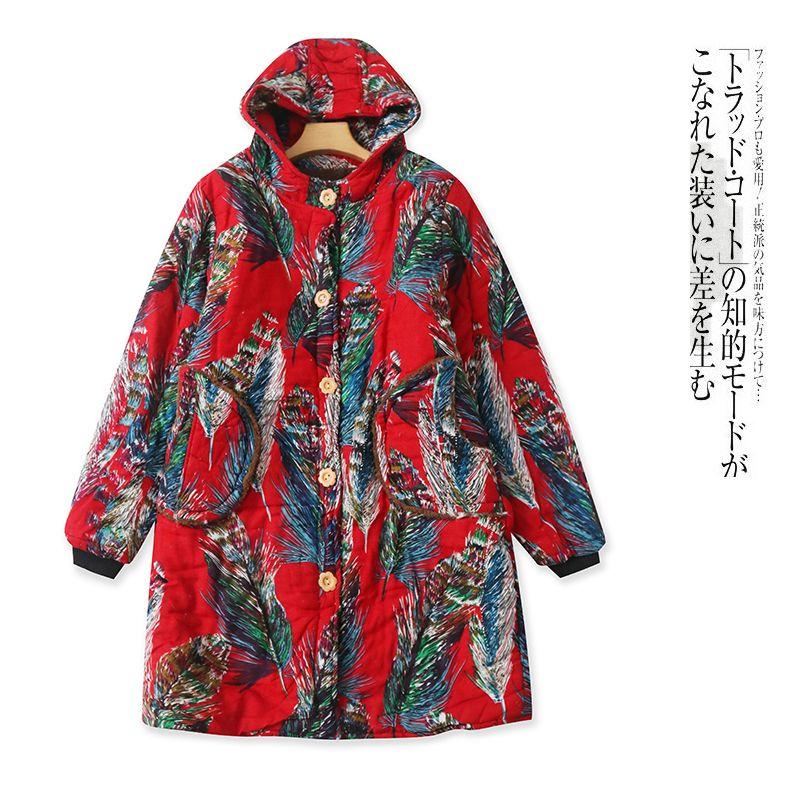 Long Length Floral Cotton-Padded Coat Winter New Arrival Outer Women's Clothing Fashion Younger Hoodie Single-Breasted Long Sleeve Fleece-lined 27382