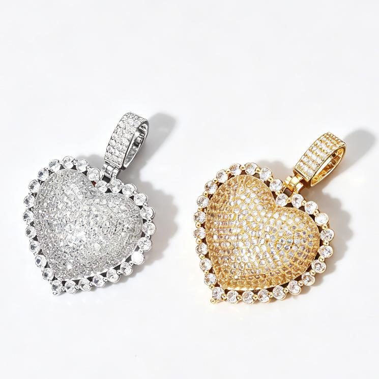 European and American Hip Hop Copper Set Zircon Love Pendant Full Diamond Heart Shaped Necklace Unisex Trendy Personalized Accessory