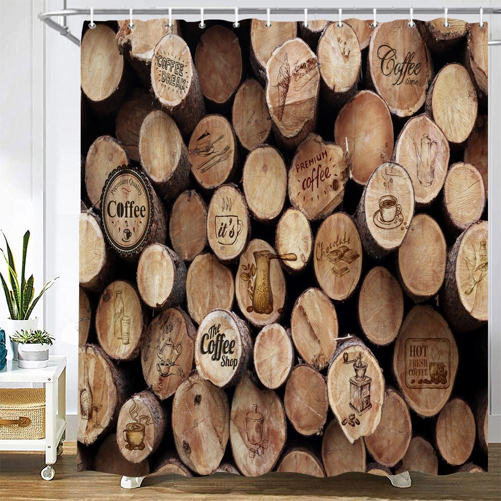 Nordic Retro Style Wood Board Grain 3D Printing Shower Curtain With Hooks Polyester Waterproof Home Decor Curtains 180x180cm