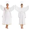 Womens Halloween Angel Costume V Neck Cold Shoulder Flare Sleeve Empire Gold Waved Trim Flowy Chiffon Dress