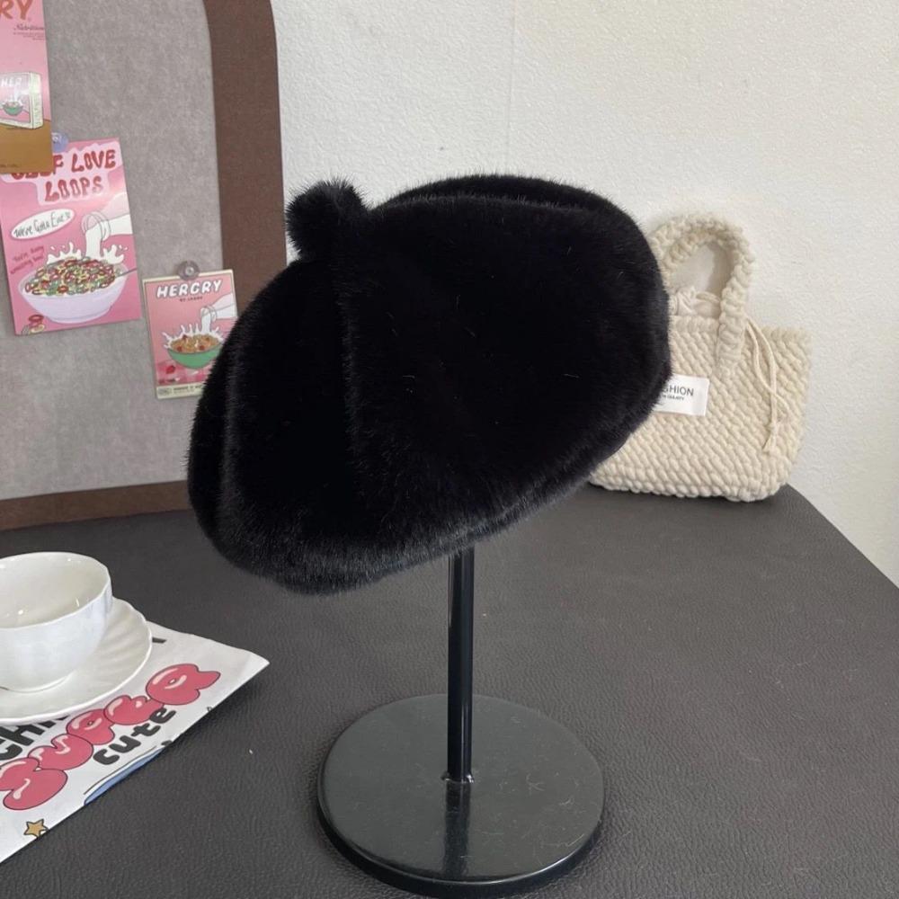 

Новый зимний берет женский универсальный осенне-зимний зарубежный тыквенный утолщенный шляпа норка модная теплая шляпа чёрный