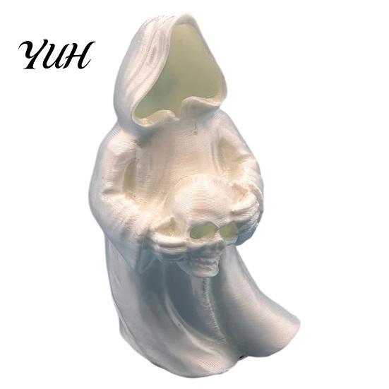 Desktop Scary Decor 3D Printed Glow In The Dark Skull Ornament, Gothic Hooded Ghost Statue Luminous Spooky Figurine for Halloween Decoration,