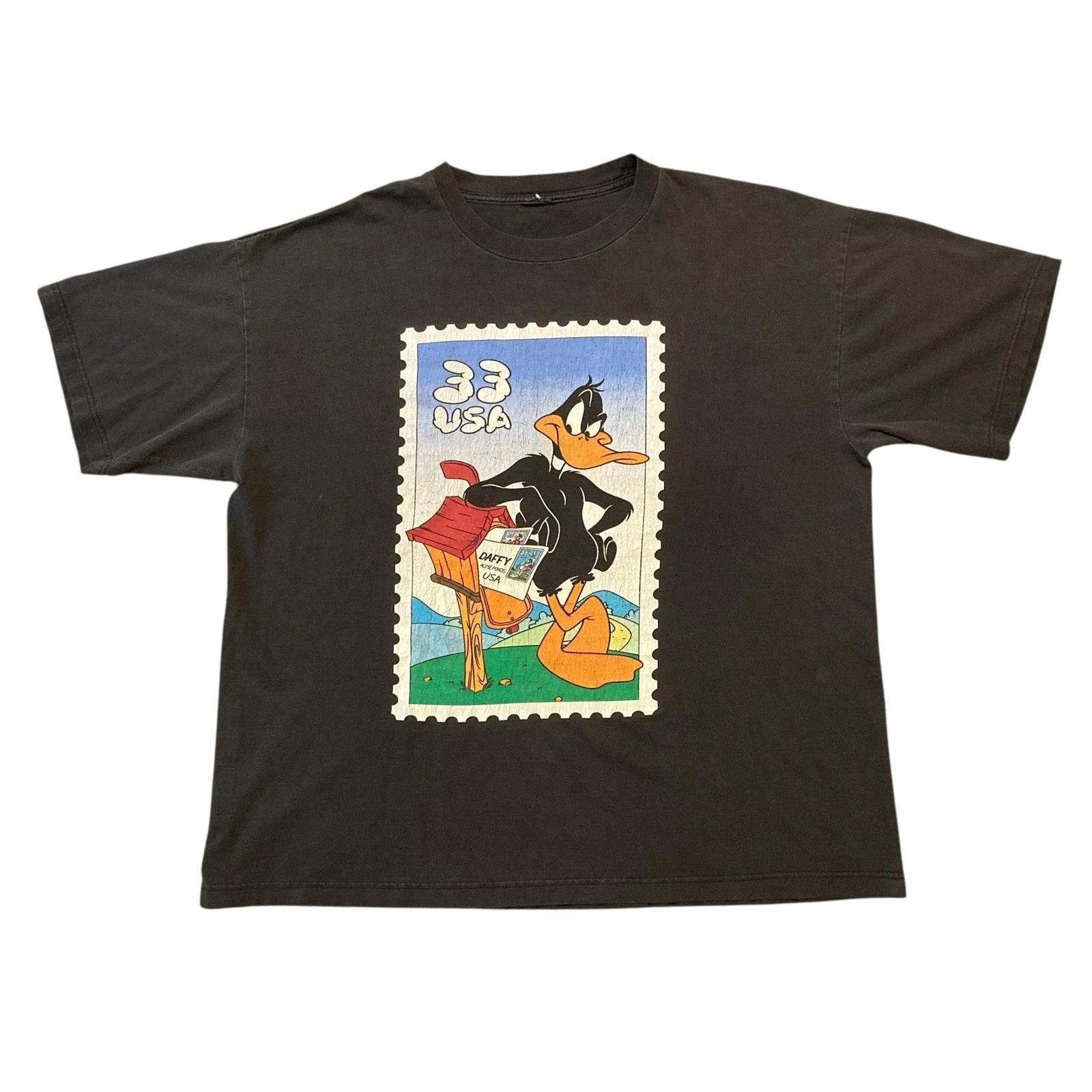 

Vintage Daffy Duck Stamp Looney Tunes T-shirt XL Black Distressed Bugs Bunny XL