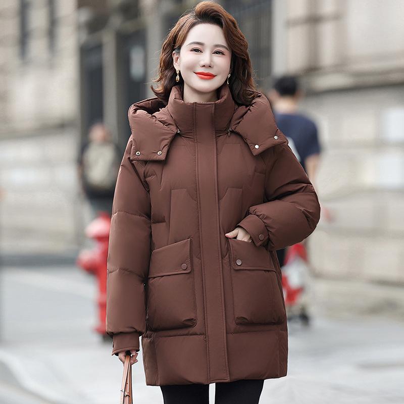 Genuine white duck down jacket women's medium and long new large size thickened loose mother winter duck down jacket