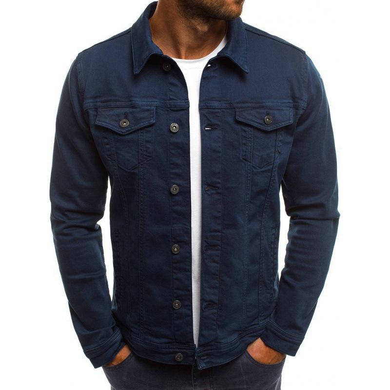 Men's European Denim Jacket: Slim Fit, Solid Color, Thick for Spring To Winter.