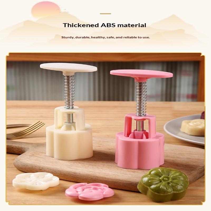 1 Set Hand Press DIY Mooncake Mold Food Safe Plastic Pastry Maker Non-Stick for Mid-Autumn Home Baking Party Supplies