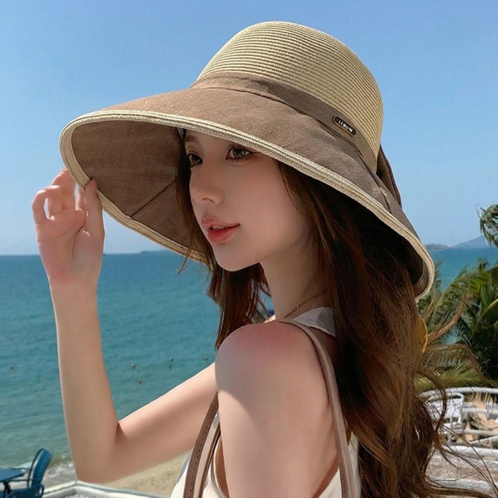 Weave Bow Fisherman Hat Large Bow Straw Hat Elegant Sunscreen Bucket Hat  Summer