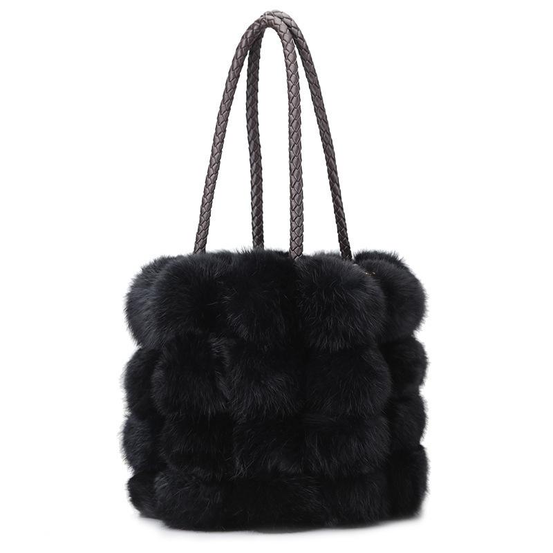 Fur bag 2025 winter new hairball bucket bag cute rabbit furry portable shoulder bag