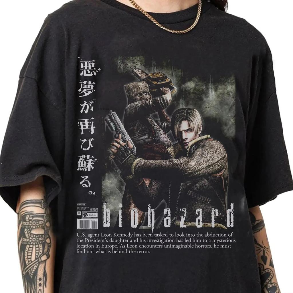 Retro Piratstil Resident Evil T-shirts Herr Dam Överdimensionerade 90-tal Leon Kennedy T-shirts Unisex Retro Resident Evil Tema T-shirts