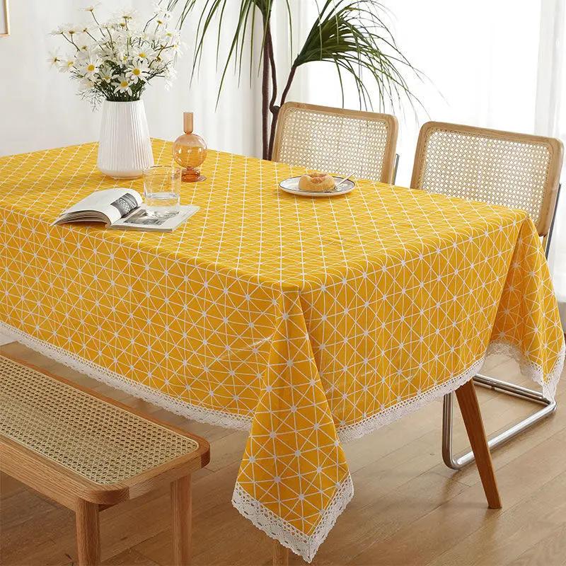 Tablecloth Plaid Lace Pastoral Student Writing Desk Cloth Nordic Simple Rectangle Banquet Party Decorative Table  Dustproof