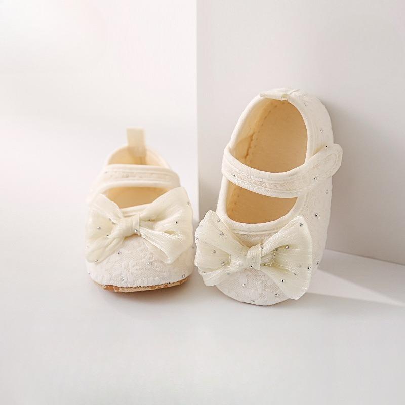 Cotton Baby Girls Lace Bow Shoes 0-1 Year Toddler Anti Slip Soft Sole Walking Shoes Indoor Use Summer High Quality First Walkers