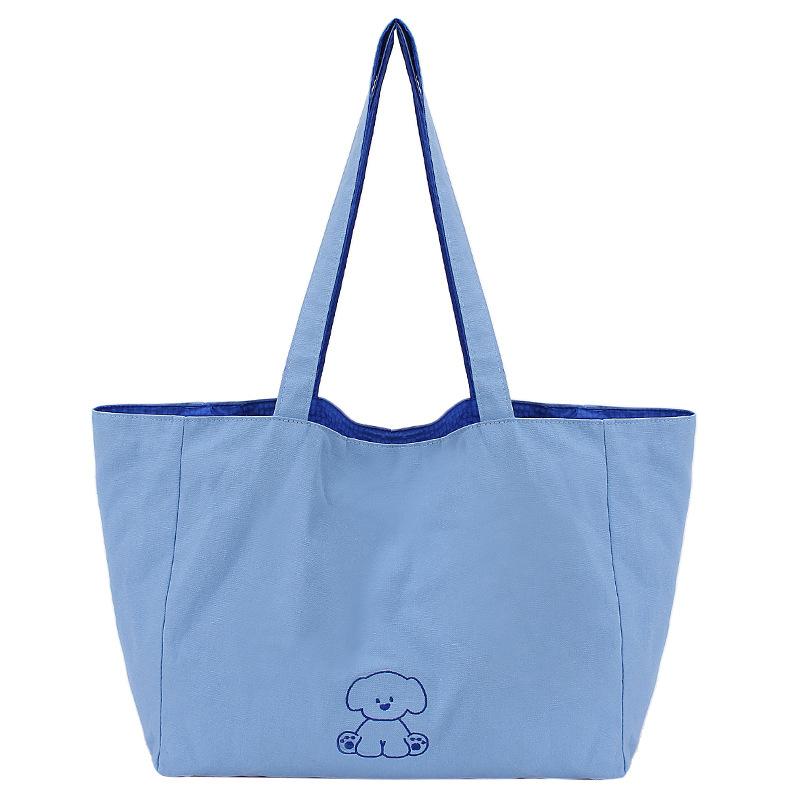 Tote bag women's 2025 summer cloth bag large-capacity shoulder bag embroidered letters double-sided lazy cloth bag