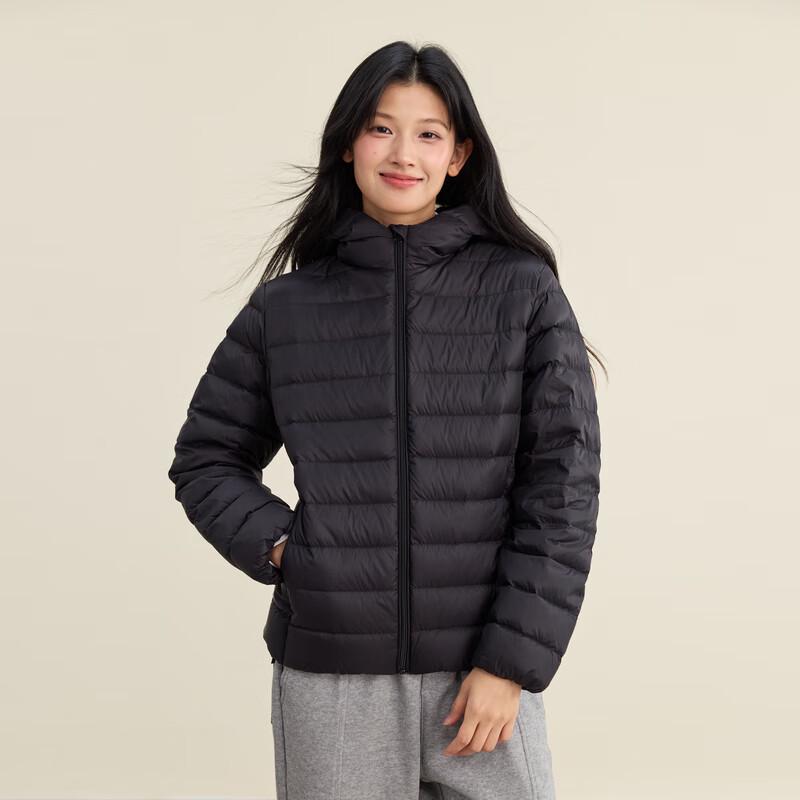 Xuezhongfei Damen Kapuzen-Daunenjacke mit Rippstrick
