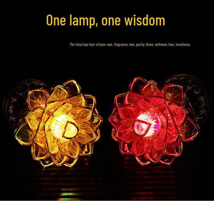 LED Seven-Color Lotus Lamp for Worship and Offering - Electronic Ever-Burning Buddhist Lamp for Guanyin and God of Wealth.