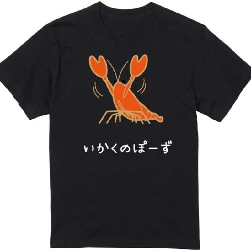 Icy Ikuku Pozu Crawfish Funny TShirt Animal Short Sleeve Unisexs Womens Unisex Clothing Streetwear Harajuku Summer Cotton Shirts