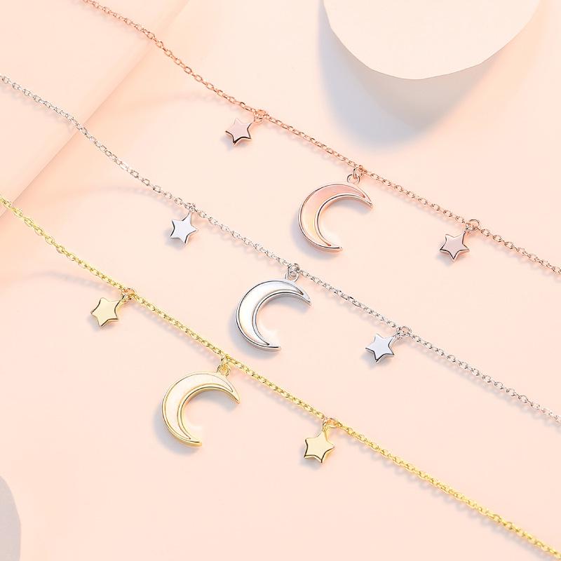 S925 Sterling Silver Star & Moon Love Bracelet - Women's Trendy Fashion Jewelry