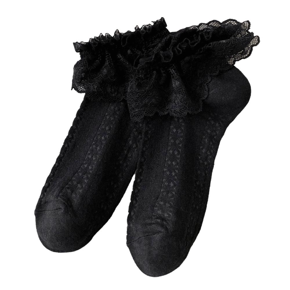 1 pair Hollow Out Mesh Princess Bow Socks Breathable Ruffle Lace Socks Low Tube Socks Women Girls