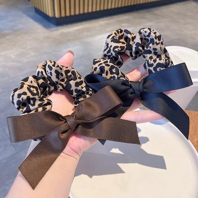 Koreanische Damen Leopard Elastische Haarbänder für Mädchen Mode Dame Schleife Haaraccessoires Pferdeschwanz Haargummi Seil Kopfschmuck