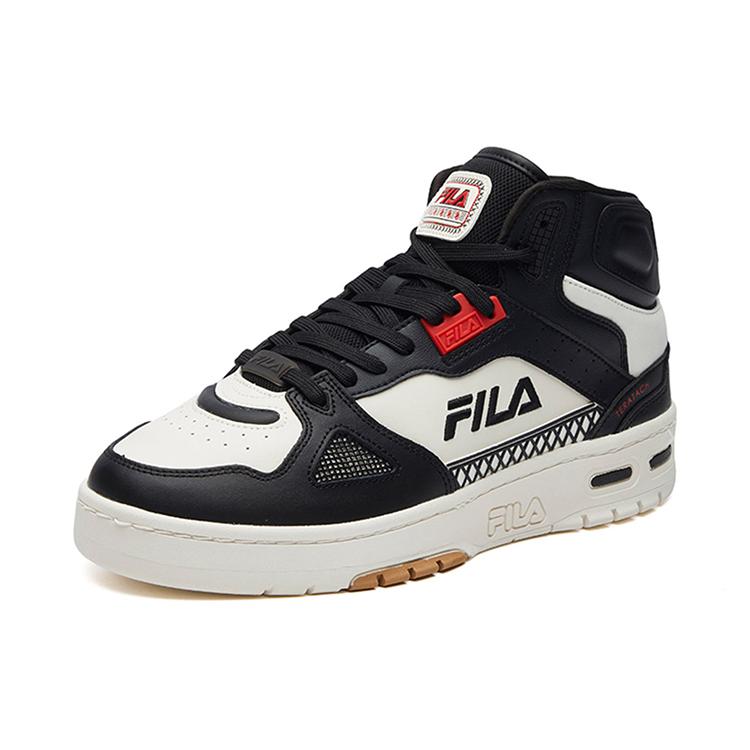 FILA Teratach Textile, Synthetic Leather Comfortable And Trendy Mid top Vintage Basketball Shoes Men's Black White F12M111211FBW