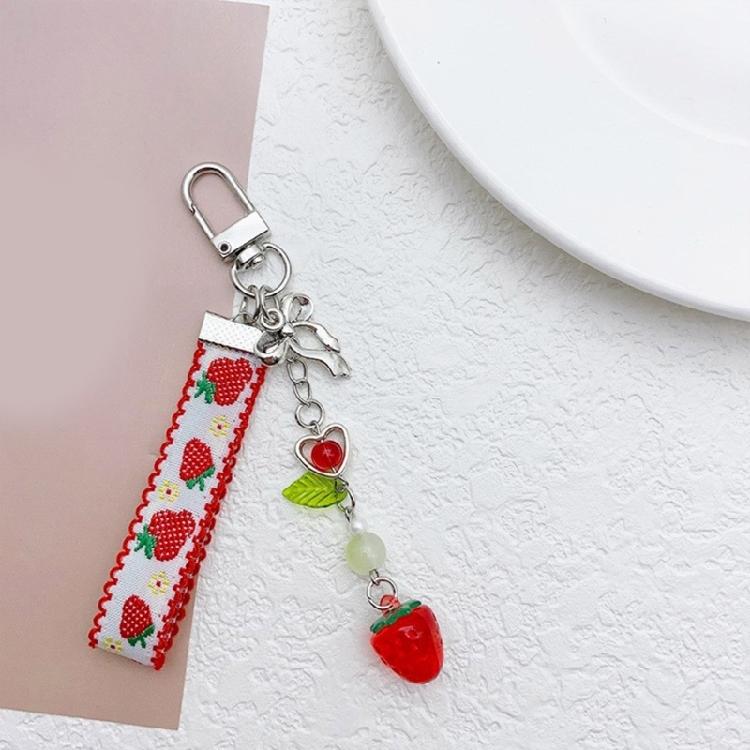 Sweet Ribbon Strawberry Keychain Pendant Cute Decoration Pendant Bone Charm