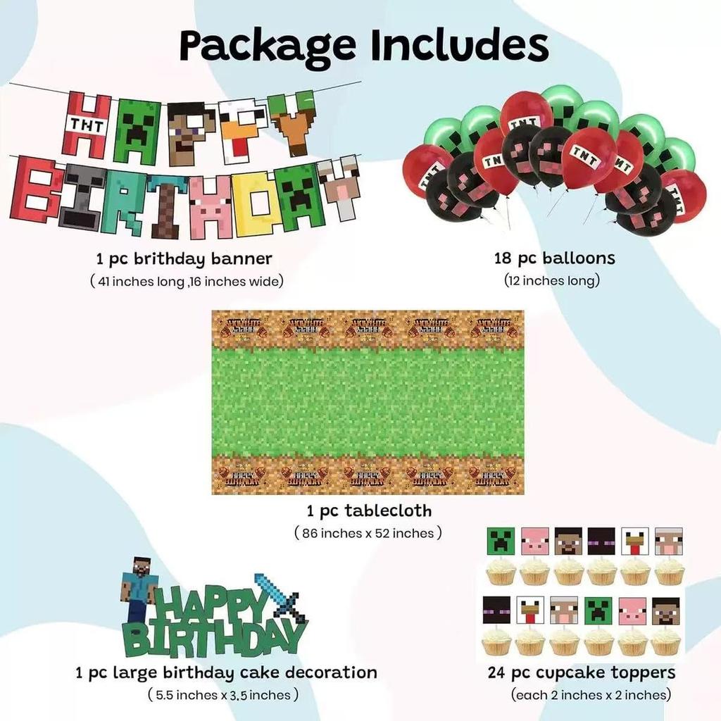 Komorebi Minecraft Happy Birthday Balloon Party Supplies for Girls and Boys