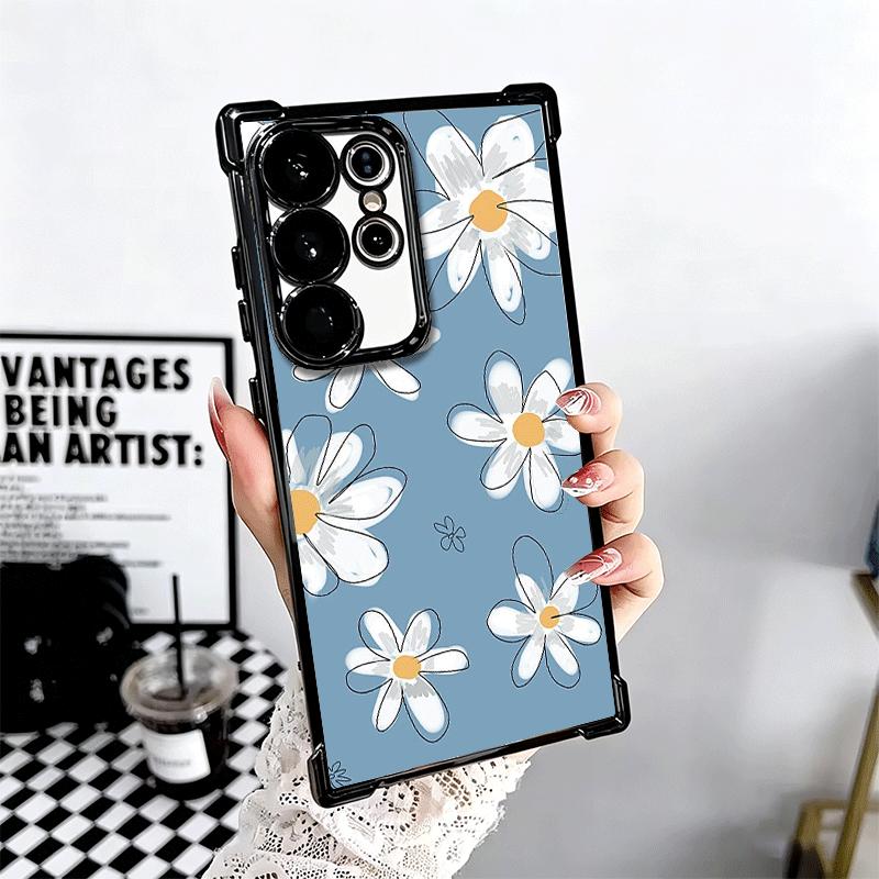 Daisy Flowers Aesthetics Plating Phone Case For Samsung Galaxy S24 S25 FE S26 Edge S23 Ultra S22 S21 Plus S20 Anti-Fall Airabag