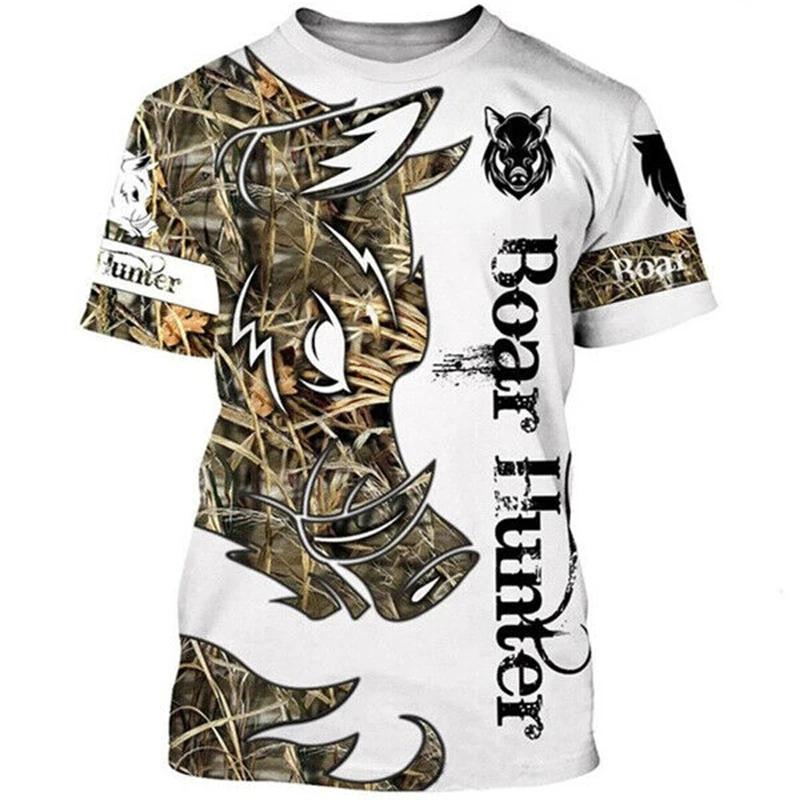 Wild Boar Hunting Themed Jungle Scenery 3D Print Short Sleeve T-Shirt Casual Outdoor Top