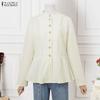 ZANZEA Women Casual Stand Collar Long Sleeve Spring Autumn Woolen Blouse