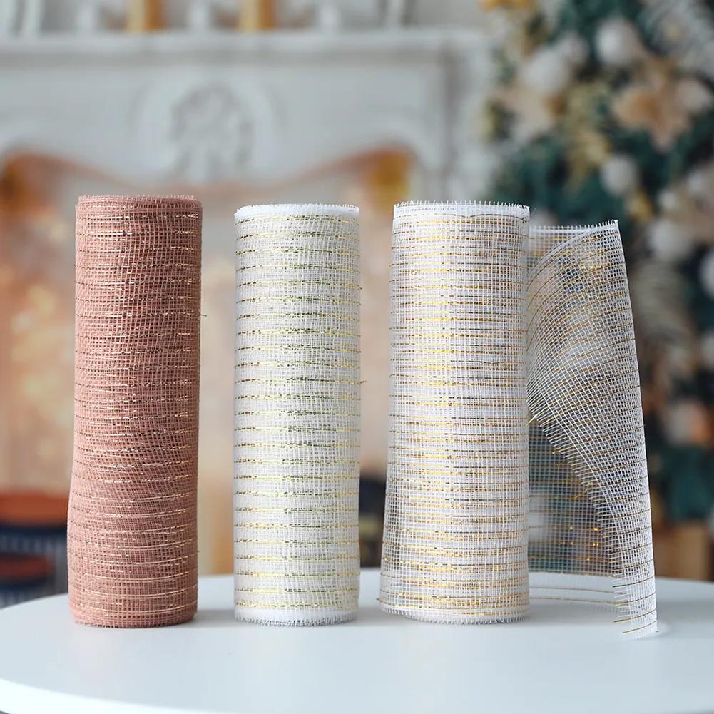 10 Yards Glitter Foil Mesh Ribbon Decorative Gold Sliver Mesh Ribbon Shiny Multifunctional Holiday Party Decoration Supplies