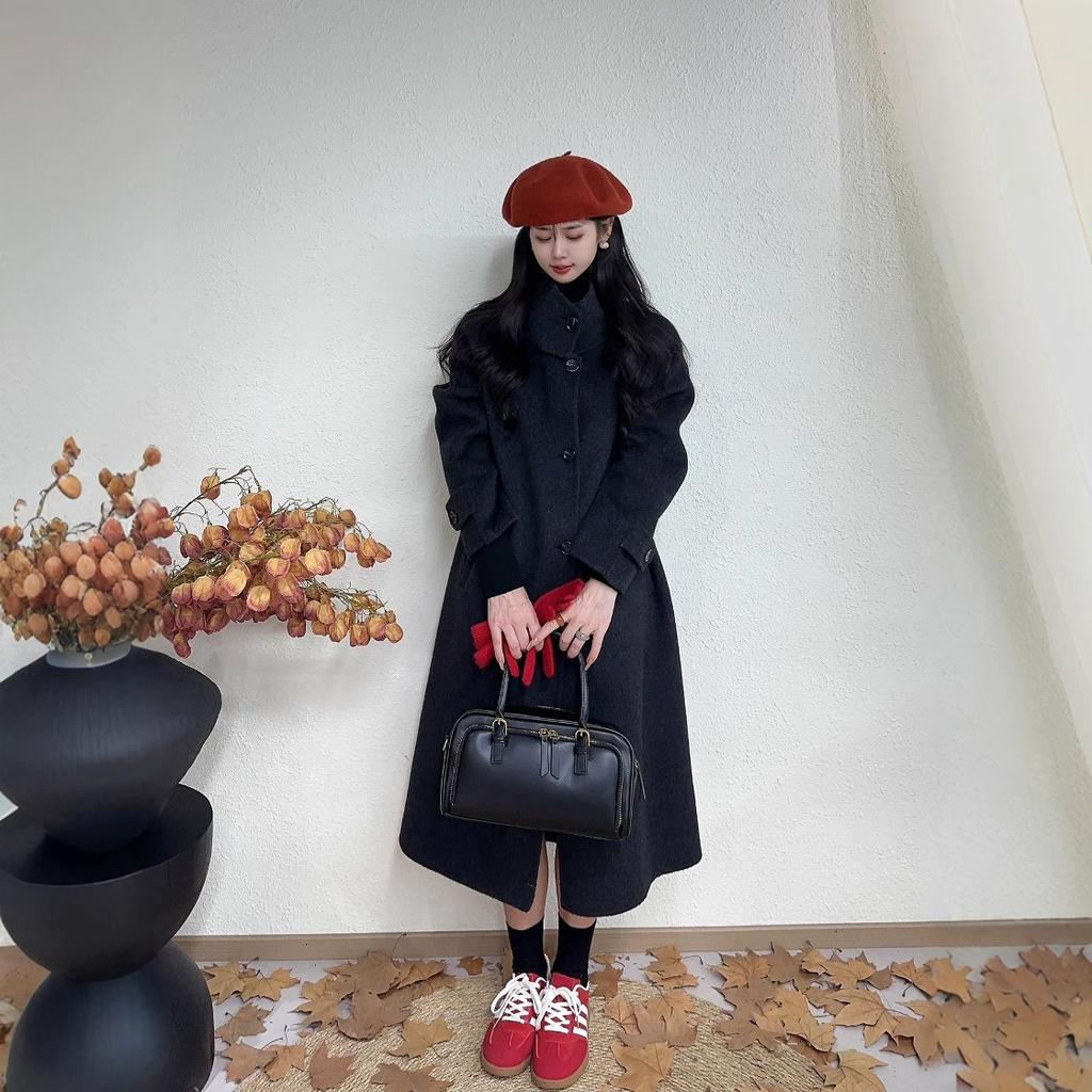 Classic and Fashionable Single-breasted Double-sided Cashmere Coat for Women, Autumn and Winter Style, Slimming Hepburn Style Woolen Coat