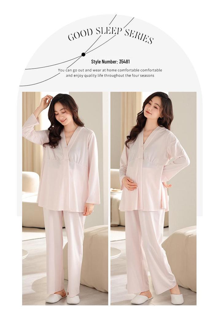 2025 Summer Postpartum Cotton Pajamas with Chest Pads for Breastfeeding - Lightweight for Home, Spring, Summer, Autumn