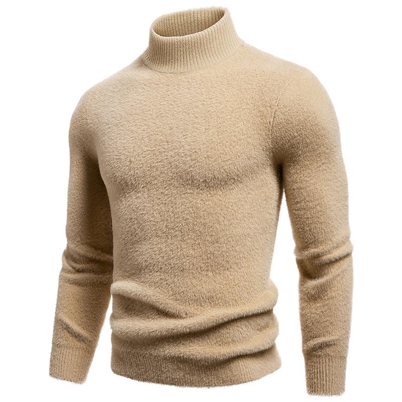 

Men s Trendy Faux Mink Fur High Neck Sweater - Casual Warm Pullover Knitwear 3XL хакі