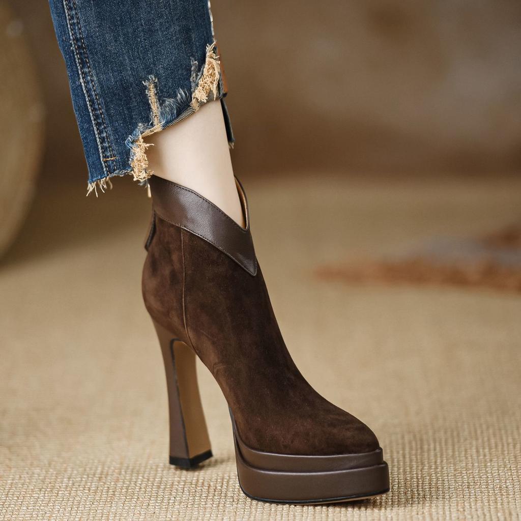 Elegant Women Ankle Boots Suede High Heels Shoes Sexy New Chunky Shoes Designer 2025 Winter Boots Woman Pumps