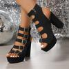 Fashion 2025 Summer Women High Heel Sandals Buckles Strap Hollow Open Toe Women's Shoes Fashion Outwear Black Size35 42 Zapatos De Mujer
