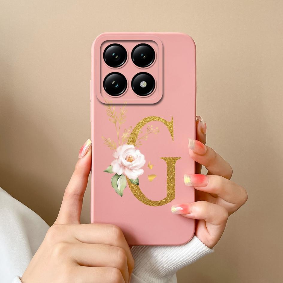 Liquid Soft Silicone Bumper For Xiaomi 14T Pro 5G 14 T Cover Pretty 26 Flower Letters Cases Anti Drop Housing Phone Shell Fundas