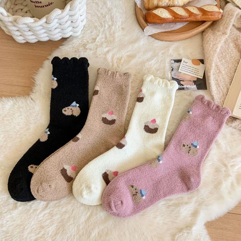 Women's Autumn and Winter Thickened Warm Australian Fleece Mid-calf Socks, Home Floor Socks, Pile Socks, Trendy Cake Socks