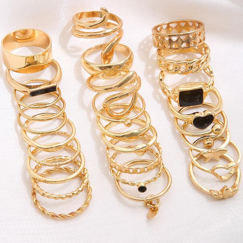 Boho Gold Color Snake Rings Set For Women Vintage Geometric Cross Heart Butterfly Rings Female Finger Rings Trendy Jewelry Gifts