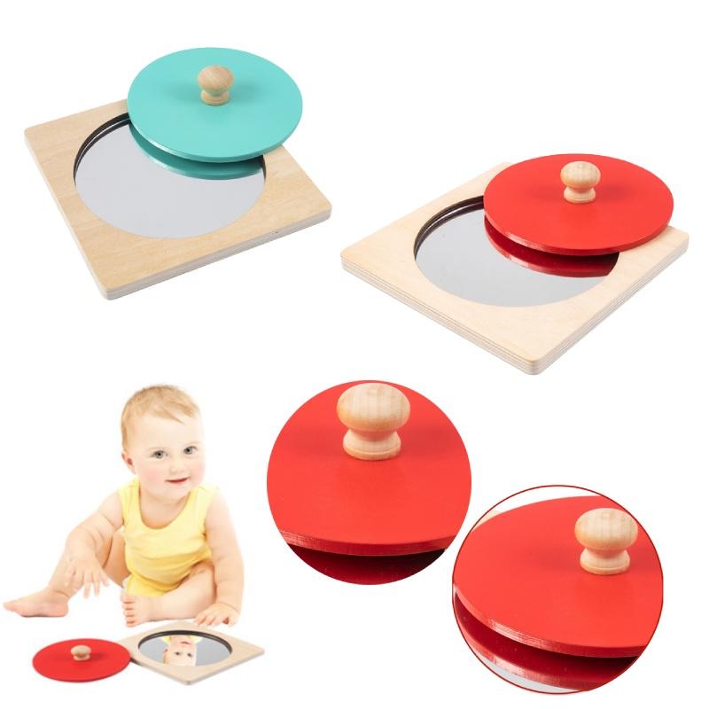 Hoshi Baby Wooden Montessori Mirror Peekaboo Knob Puzzle, Infant 3mos+ Tummy Time Toy