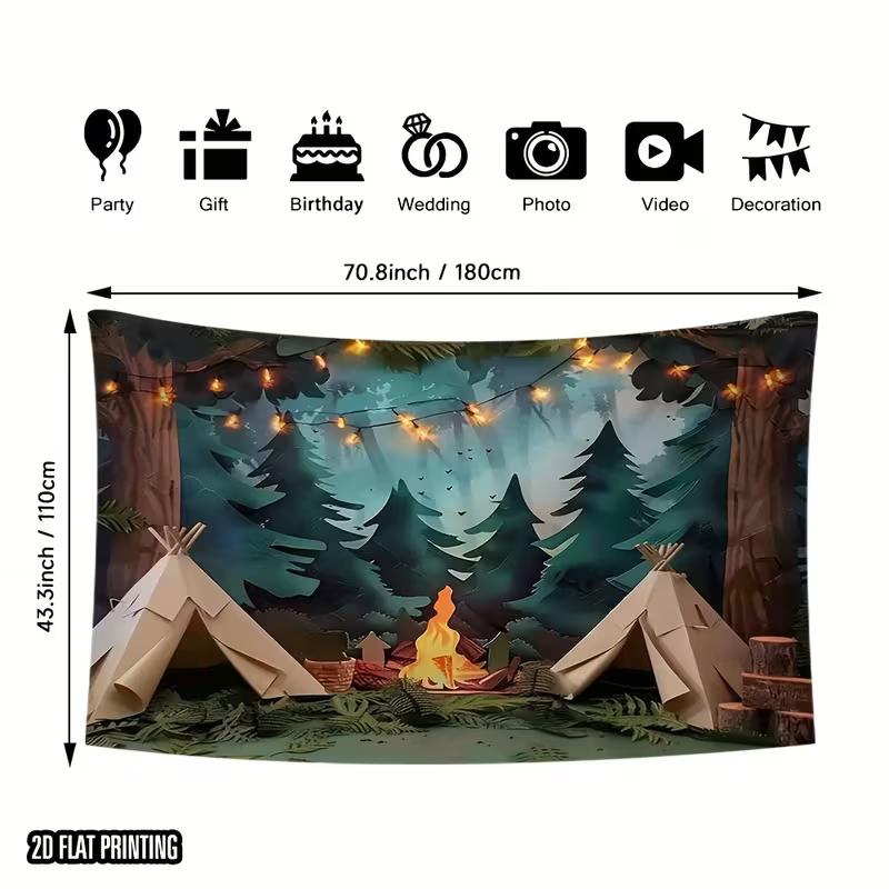 Campo Avventura Sfondo Foresta Tenda Scena Falò Sfondo per Festa & Decorazione Live