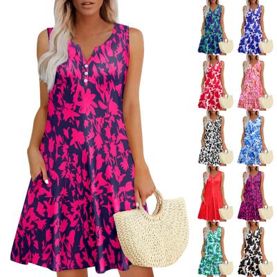 Womens Summer Dresses Loose V Neck Sleeveless Sundresses Dress With Pockets