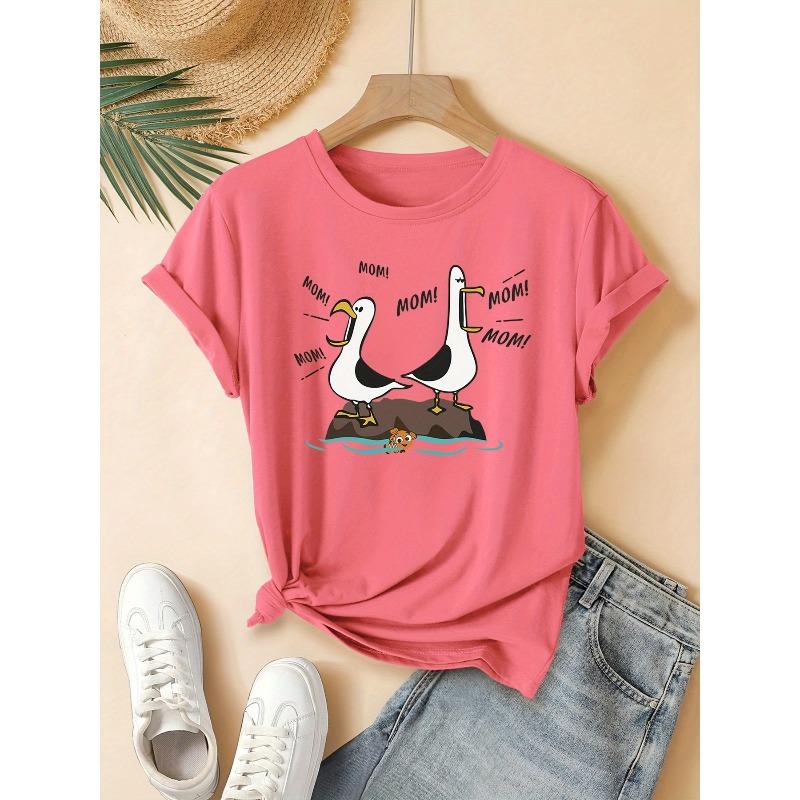 Printed T-Shirt, Women'S Casual Wear, Perfect for Vacations, Short-Sleeved with A Round Neck, Suitable for Spring and Summer,