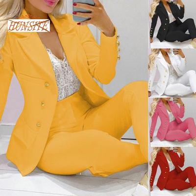 2 ks/sada Dámský oblek Business Suit Jednobarevný límec s vysokým pasem Jednořadý, kotníkový kalhotový oblek do práce