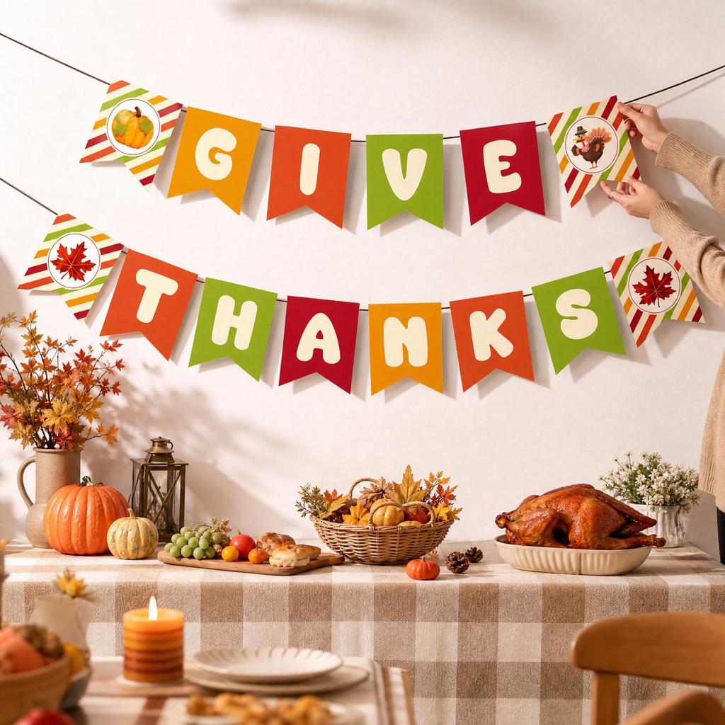 Thanksgiving Pumpkin Bunting, Fall Party Decorations for Home