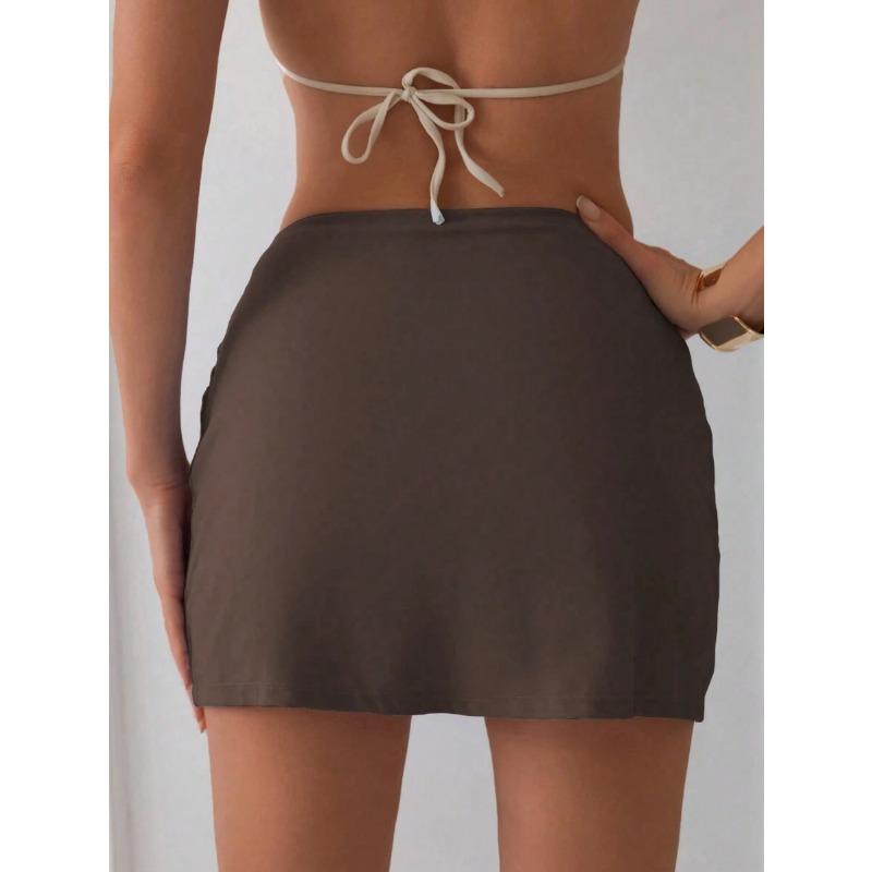 Women High Waist Ruched Wrap Bodycon Mini Skirt