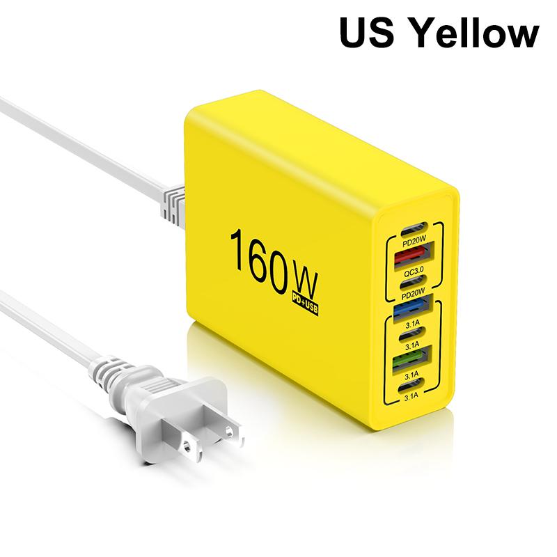 160W Multiport Usb Type C Fast Charger Pd Qc3.0 Desktop Phone Charger Adapter For Iphone Xiaomi Macbook Laptop Ipad Eu/Us Plug